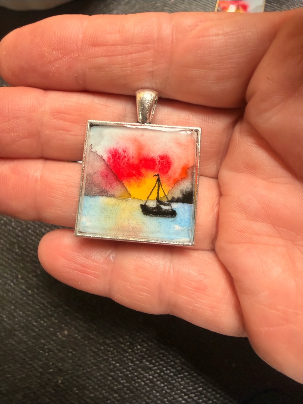 Original Watercolor Sailboat Pendant | Handmade Wearable Art